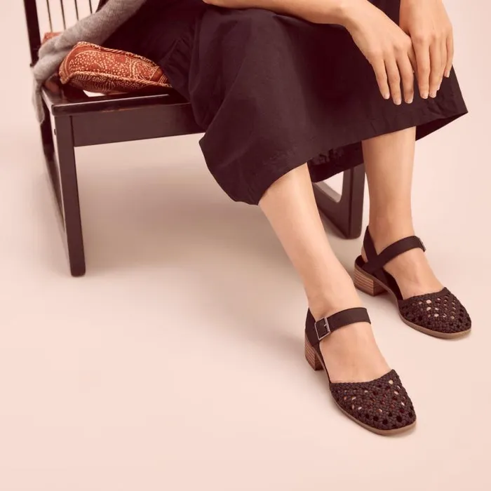 Toms Heels and Wedges Jaclyn Heel Black Perforated Basket Woven Leather 8211 Women Toms Heels and Wedges Jaclyn Heel Black Perforated Basket Woven Leather 8211 Women