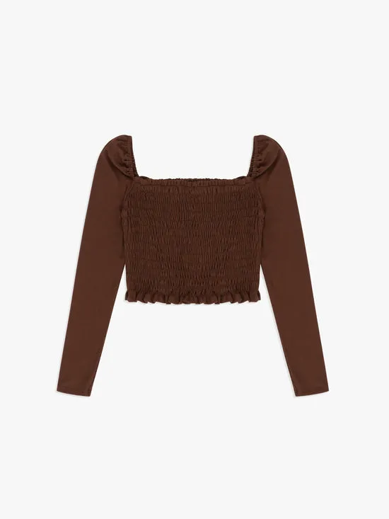 Tops Lisa Says Gah Women Sophie Smocked Longsleeve Brown