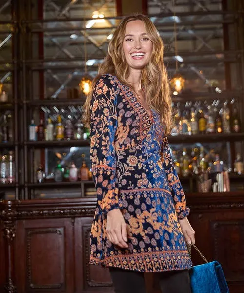 Tops Tunics and Blouses Apparel Destiny Devore Tunic Midnight Blue Joebrowns Tops Tunics and Blouses Apparel Destiny Devore Tunic Midnight Blue Joebrowns