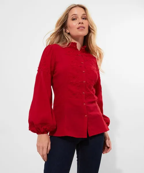 Tops Tunics and Blouses Joebrowns Apparel Patsy Long Sleeve Blouse RedWhite