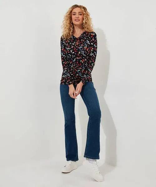 Tops Tunics and Blouses Make A Statement Keyhole Jersey Print Top Black Joebrowns Apparel Tops Tunics and Blouses Make A Statement Keyhole Jersey Print Top Black Joebrowns Apparel