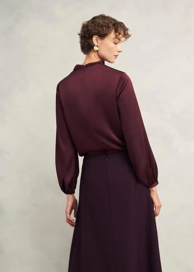 Tops Women HOBBS Lulworth Satin Blouse Cocoa Brown