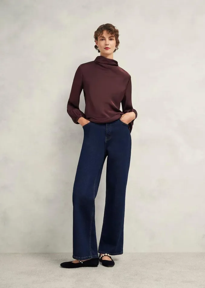 Tops Women HOBBS Lulworth Satin Blouse Cocoa Brown