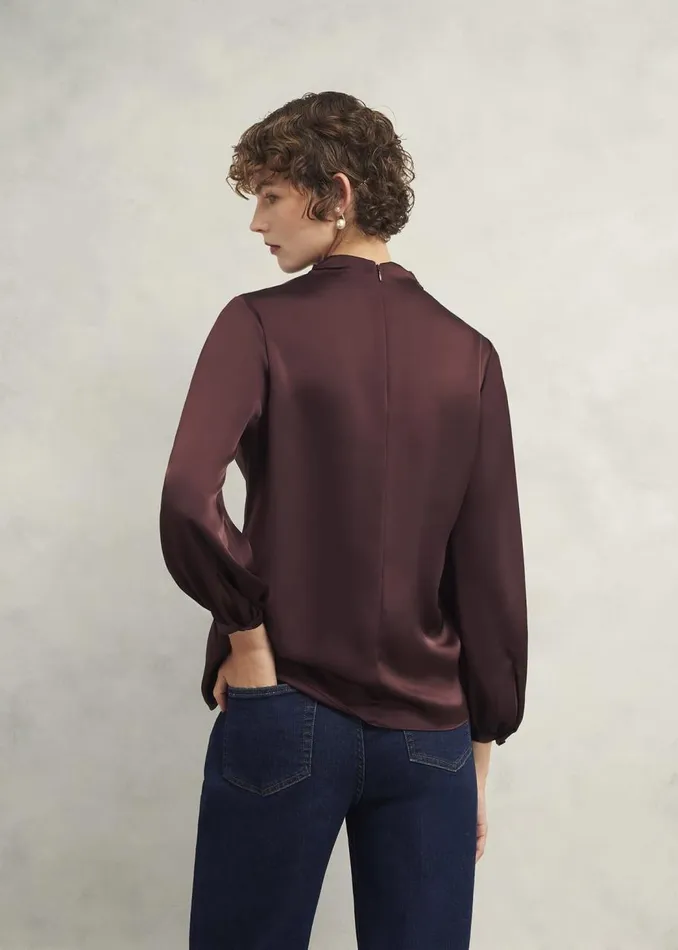Tops Women HOBBS Lulworth Satin Blouse Cocoa Brown