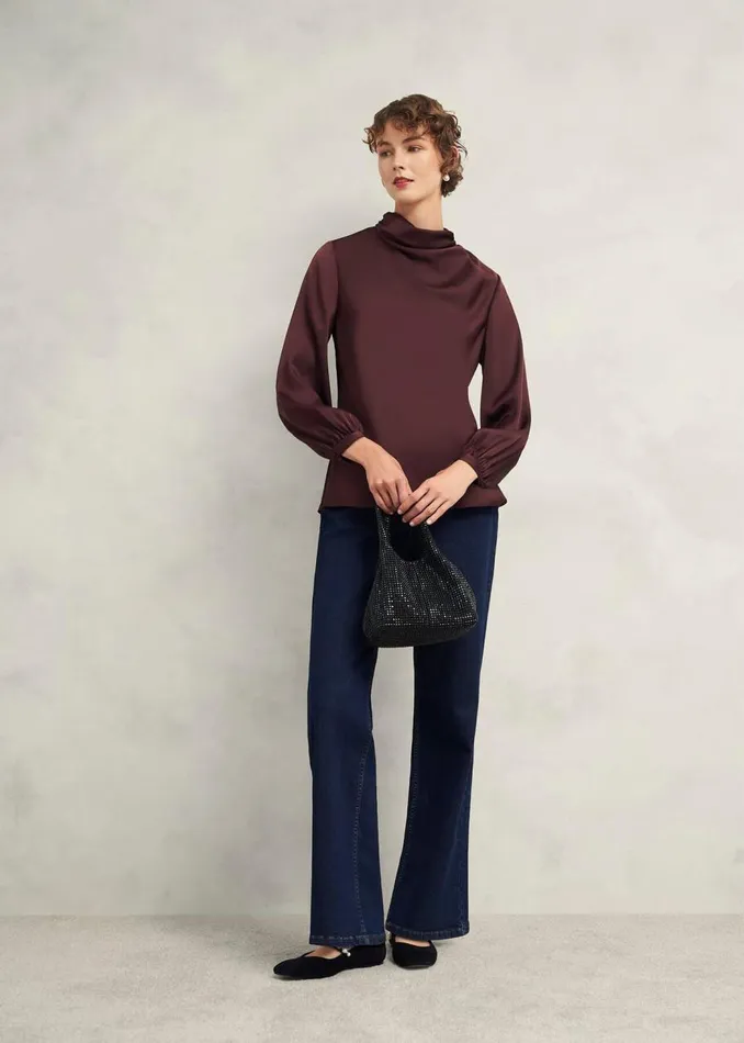 Tops Women HOBBS Lulworth Satin Blouse Cocoa Brown