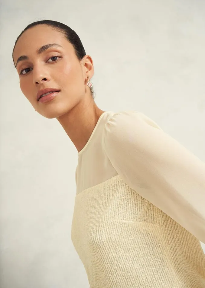 Tops Women HOBBS Zariah Sequin Top Buttercream