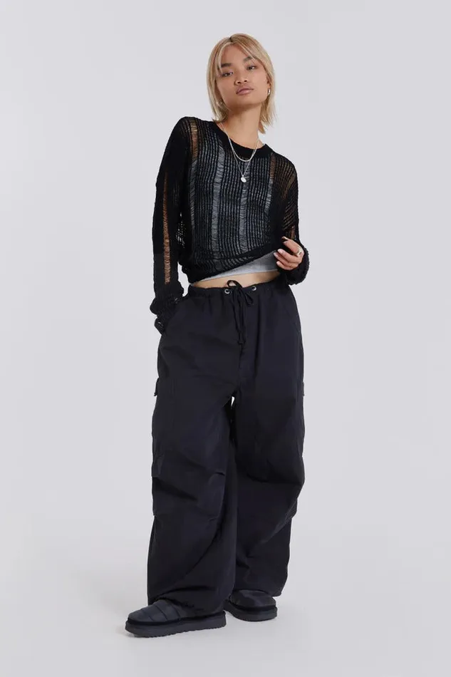 Tops Women Jaded London Shop Black Parachute Cargo Pants