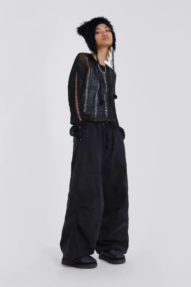 Tops Women Jaded London Shop Black Parachute Cargo Pants