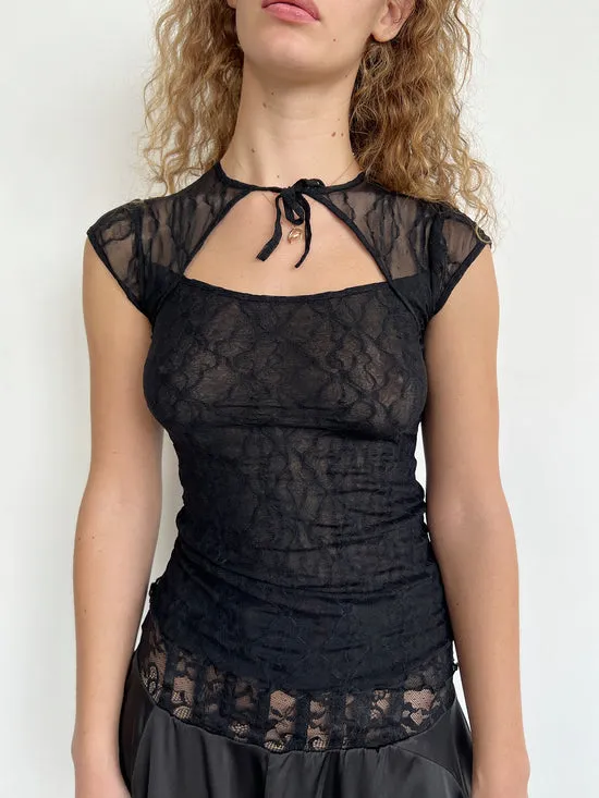 Tops Women Mariposa Lace Bow Tee Night Lisa Says Gah