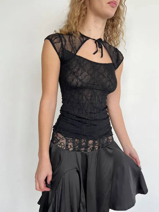 Tops Women Mariposa Lace Bow Tee Night Lisa Says Gah