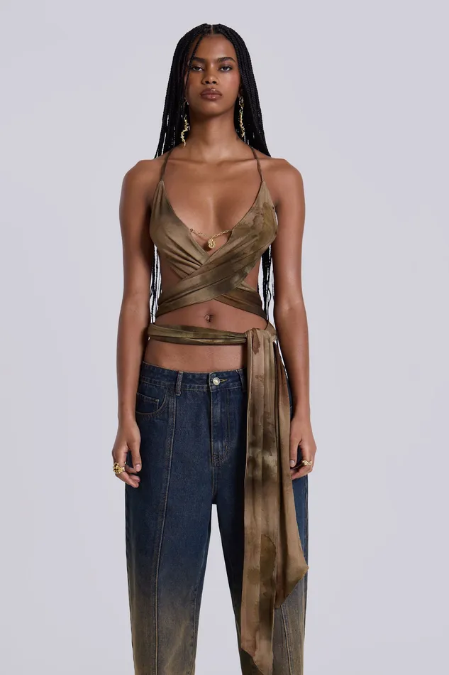 Tops Women Shop Ayla Backless Plunge Wrap Top Jaded London