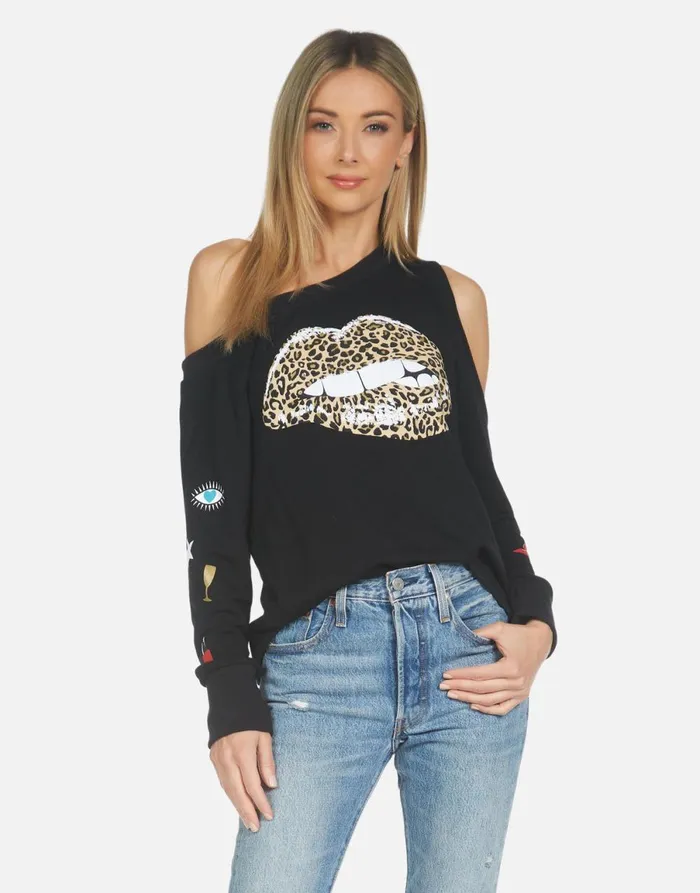 Trinidy Leopard Lip Black Women039s Lauren Moshi Long Sleeve