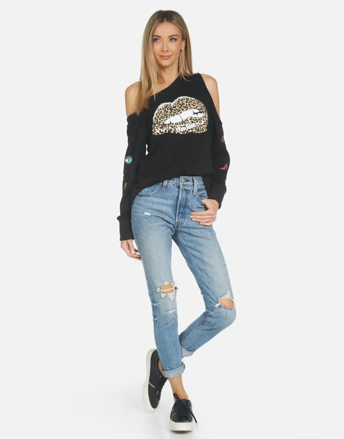 Trinidy Leopard Lip Black Women039s Lauren Moshi Long Sleeve