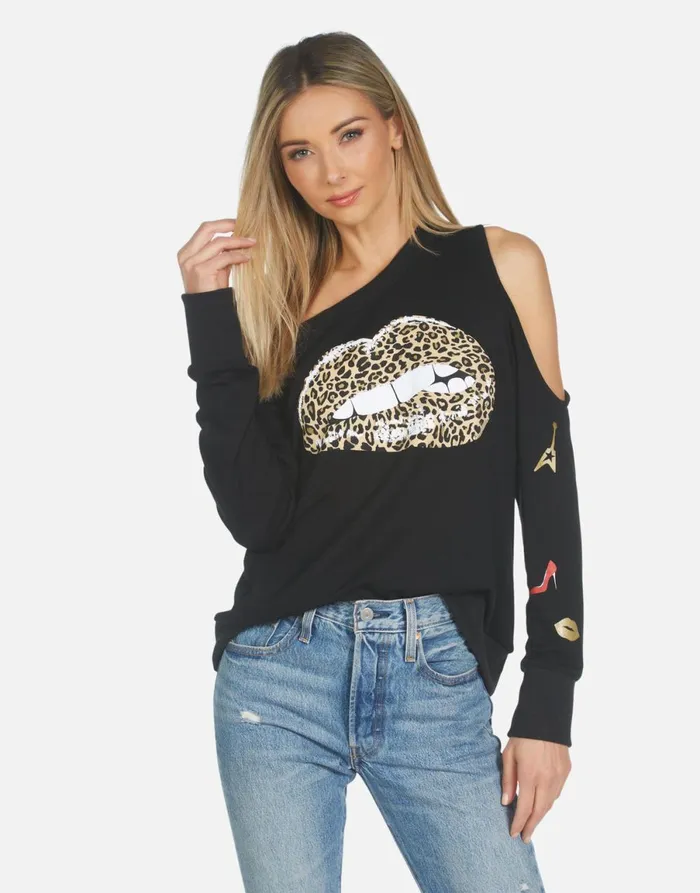 Trinidy Leopard Lip Black Women039s Lauren Moshi Long Sleeve