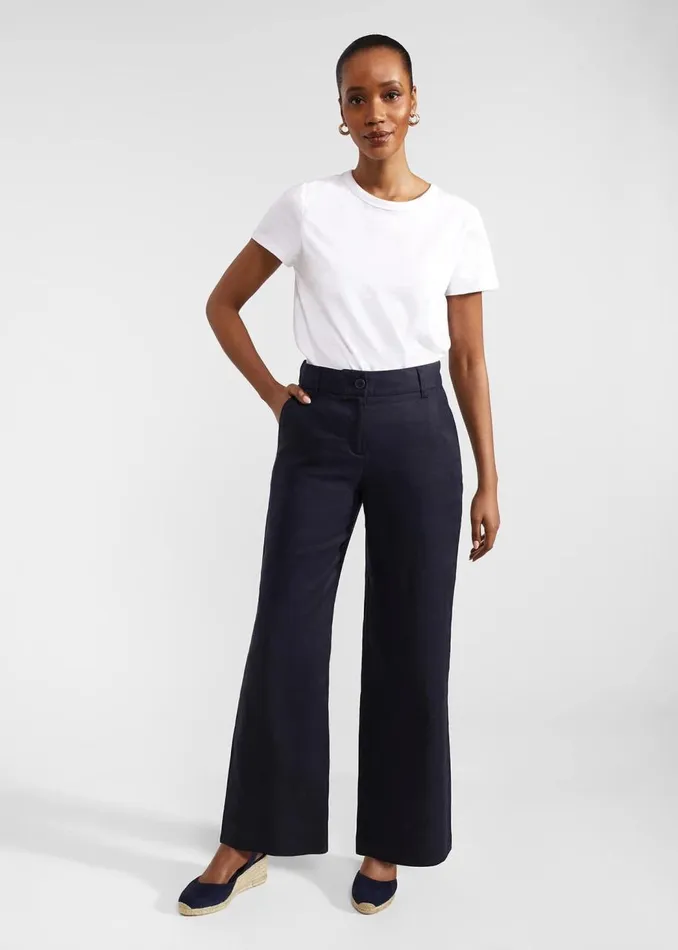 Trousers Women HOBBS Petite Lynn Linen Trousers Navy
