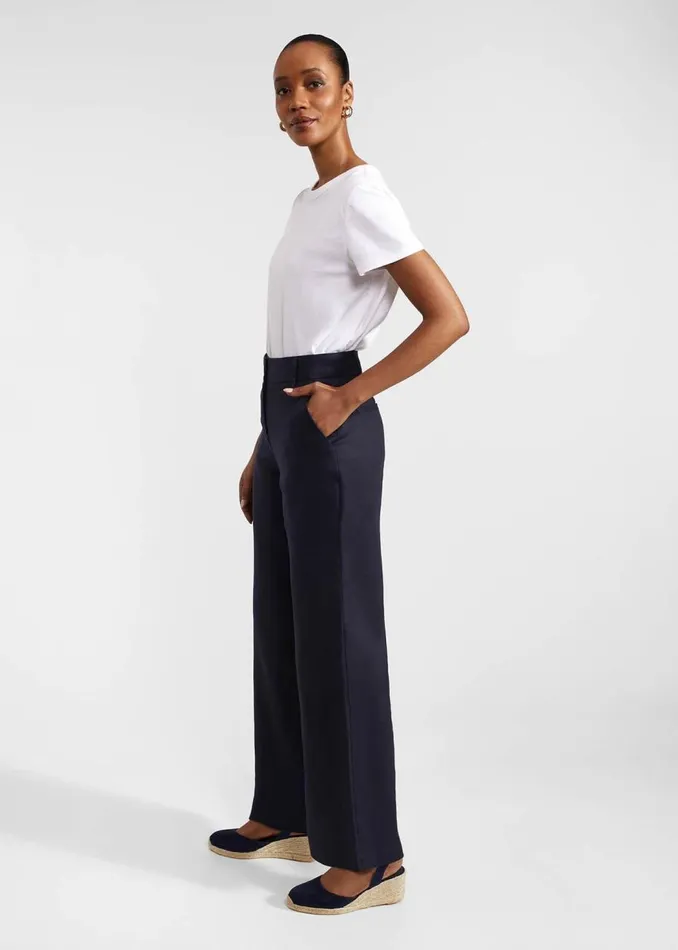 Trousers Women HOBBS Petite Lynn Linen Trousers Navy