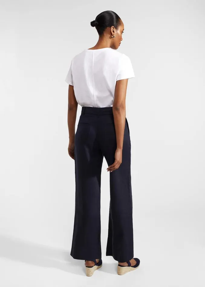 Trousers Women HOBBS Petite Lynn Linen Trousers Navy
