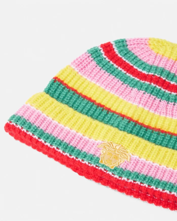 Versace Bags and Accessories Kids Striped CableKnit Beanie Print