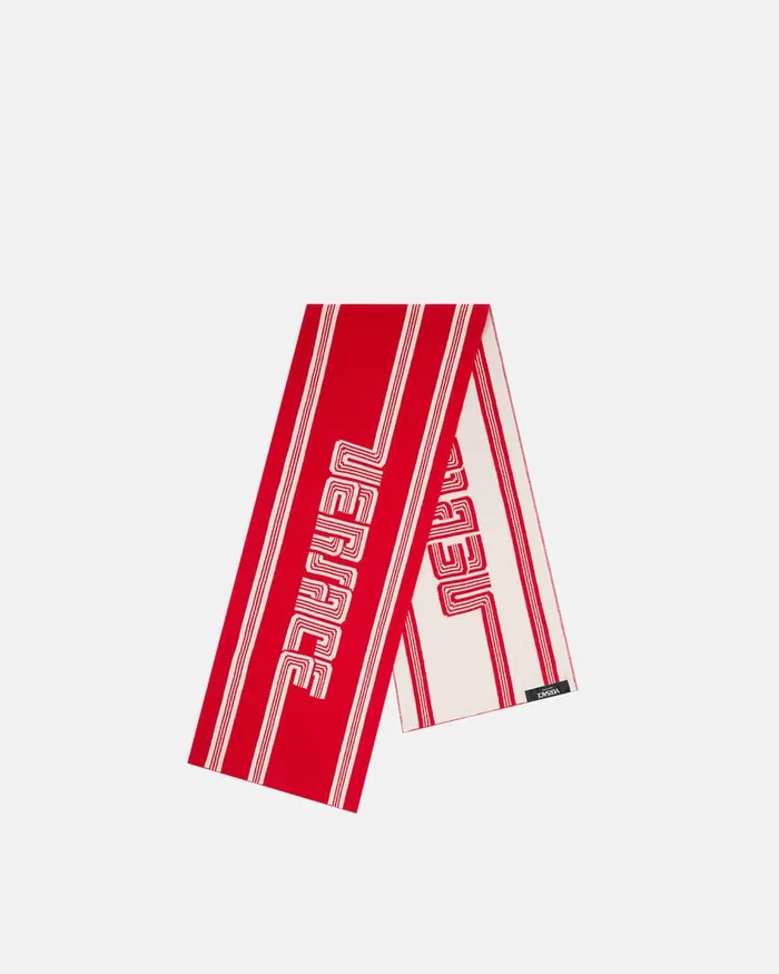 Versace Bags and Accessories Kids Volcanico Logo Knit Scarf Red