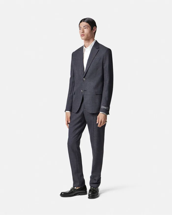 Versace Blazers and Suits Men Herringbone SingleBreasted Blazer Gray