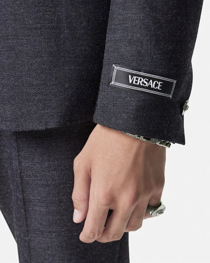 Versace Blazers and Suits Men Herringbone SingleBreasted Blazer Gray