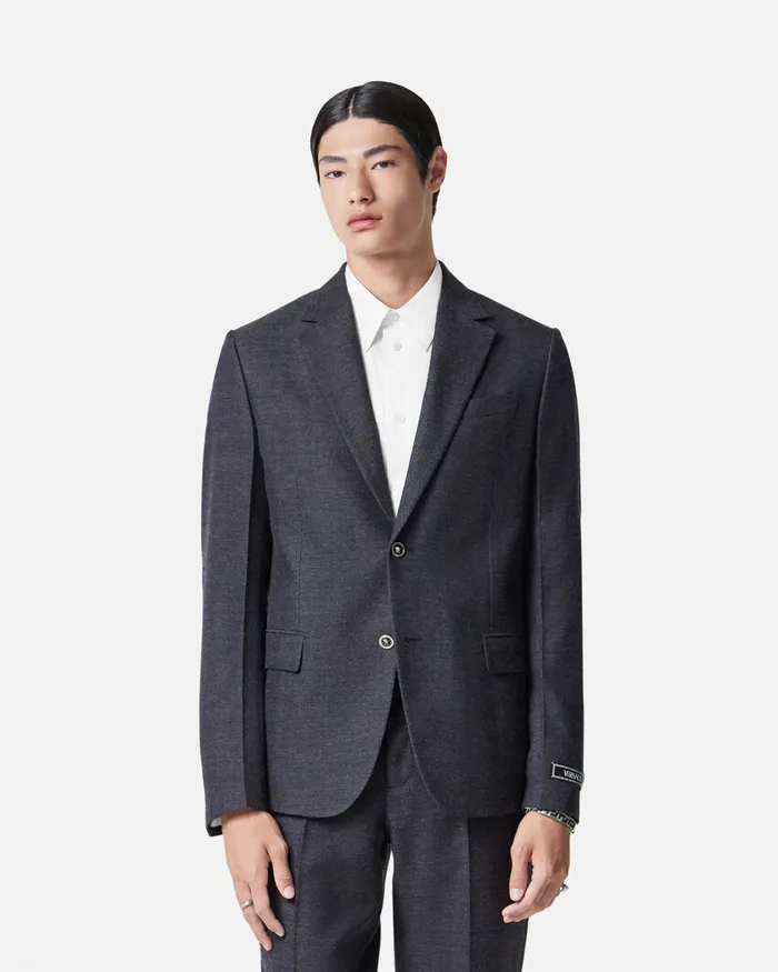 Versace Blazers and Suits Men Herringbone SingleBreasted Blazer Gray