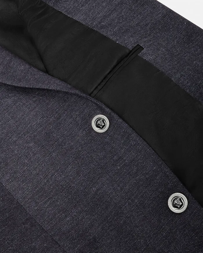 Versace Blazers and Suits Men Herringbone SingleBreasted Blazer Gray