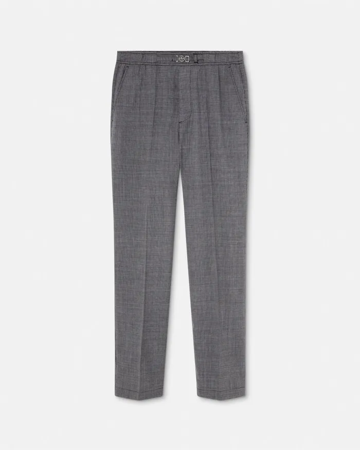 Versace Blazers and Suits Men Houndstooth Wool Pants Gray
