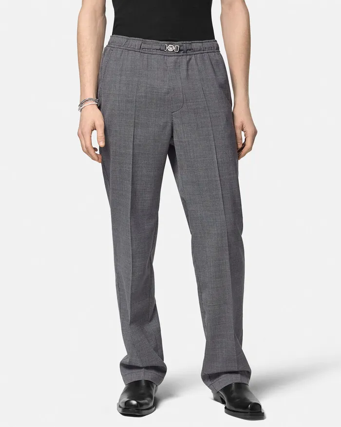 Versace Blazers and Suits Men Houndstooth Wool Pants Gray
