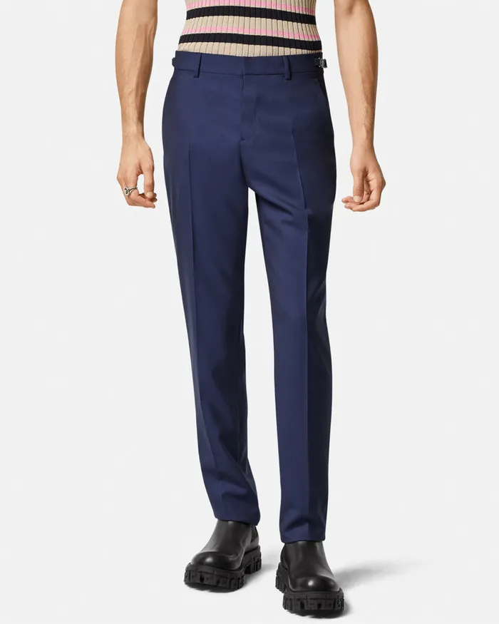 Versace Blazers and Suits Men Wool Formal Pants Blue