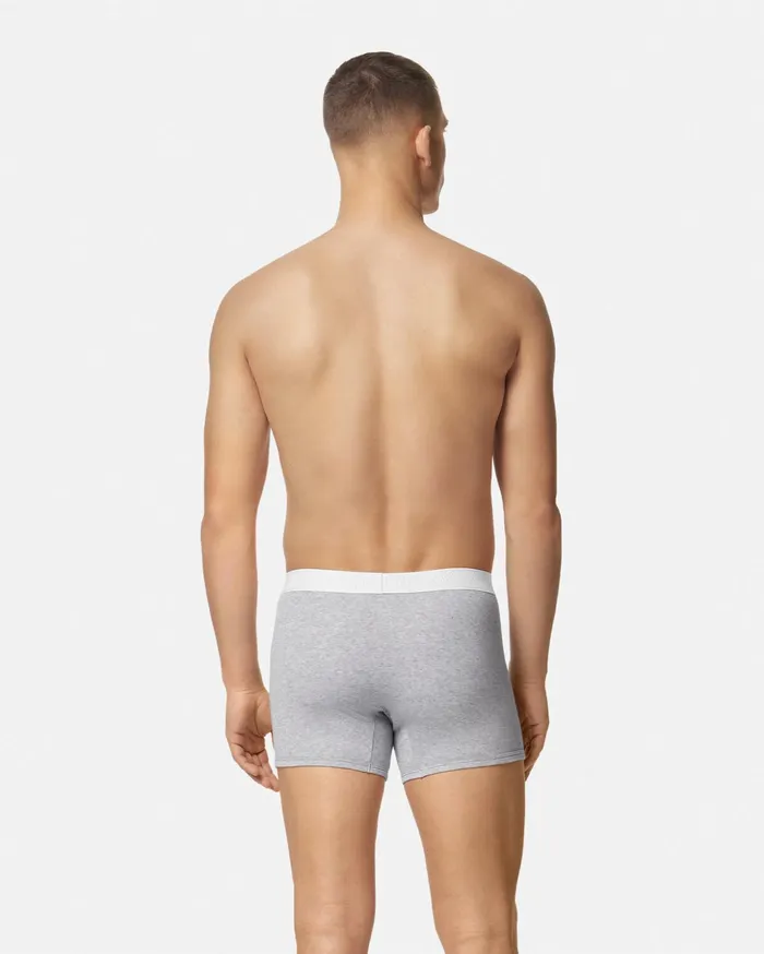 Versace Boxers Men 90s Vintage Logo Ribbed Long Trunks Gray