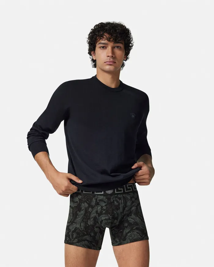 Versace Boxers Men Barocco Long Trunks Black