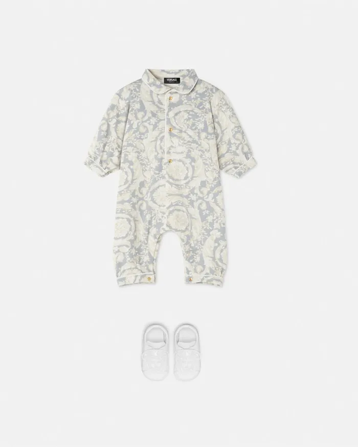 Versace Clothing Kids Barocco Baby Sleepsuit Gray