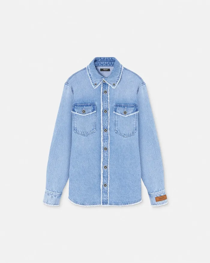 Versace Denim Men Frayed Denim Overshirt Blue