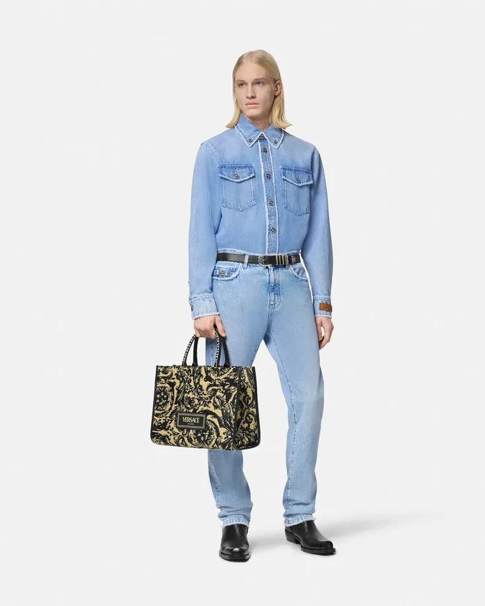 Versace Denim Men Frayed Denim Overshirt Blue
