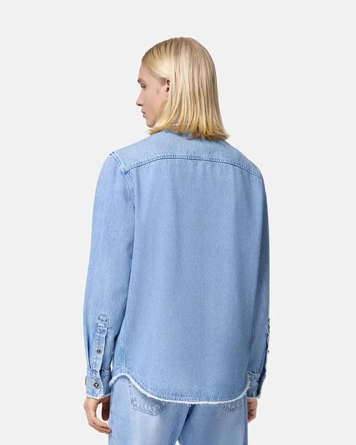 Versace Denim Men Frayed Denim Overshirt Blue