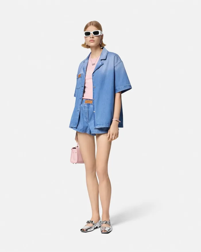 Versace Denim Women Denim Boxy Shirt Blue