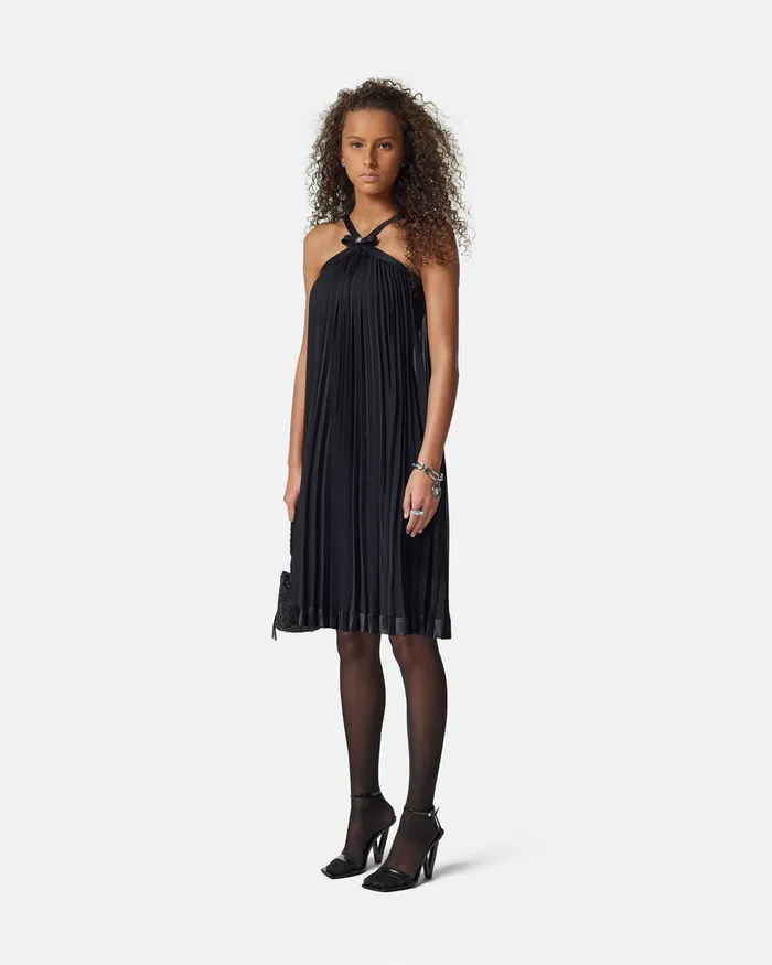 Versace Dresses Women Halterneck Pleated Mini Dress Black