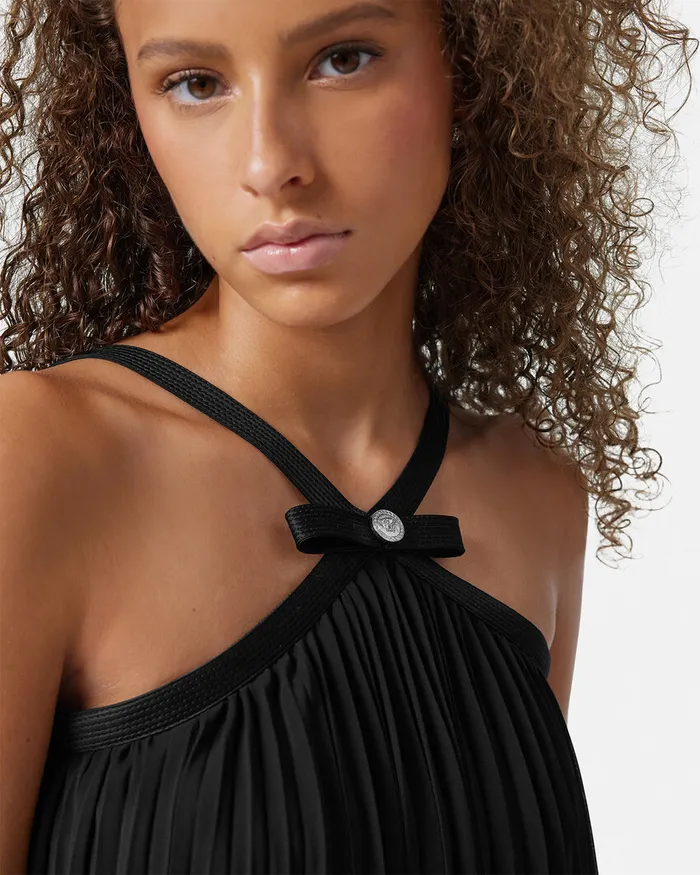 Versace Dresses Women Halterneck Pleated Mini Dress Black