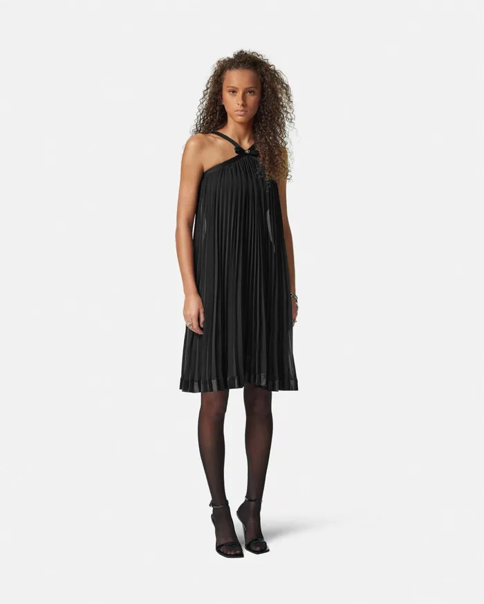 Versace Dresses Women Halterneck Pleated Mini Dress Black