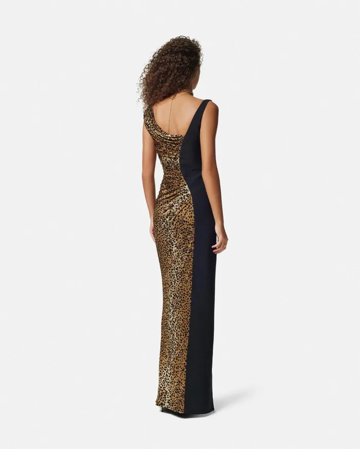Versace Dresses Women Leopard Medusa 03995 Draped Gown Animalier