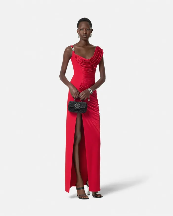 Versace Dresses Women Medusa 03995 Draped Gown Red