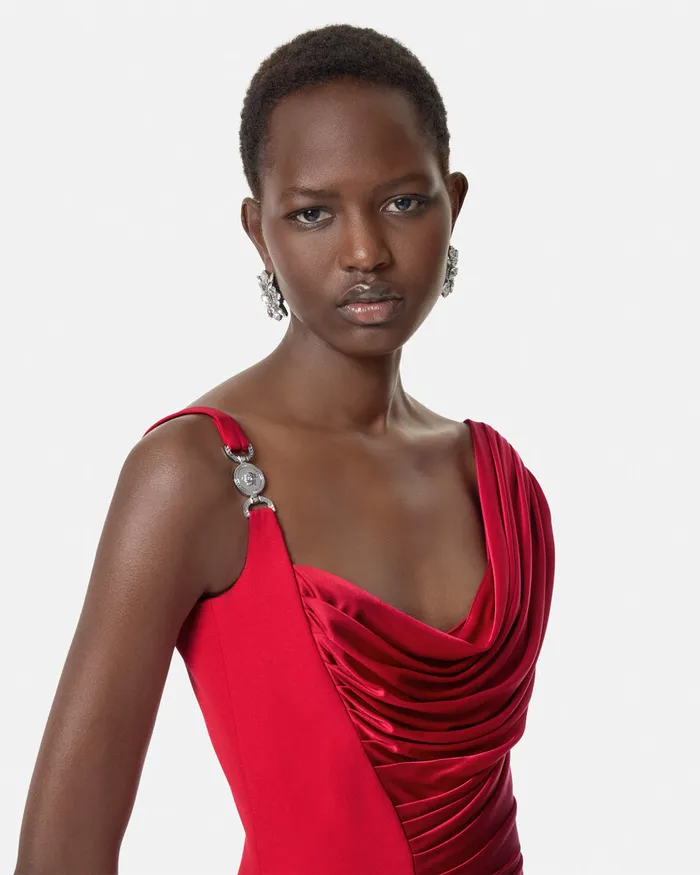 Versace Dresses Women Medusa 03995 Draped Gown Red