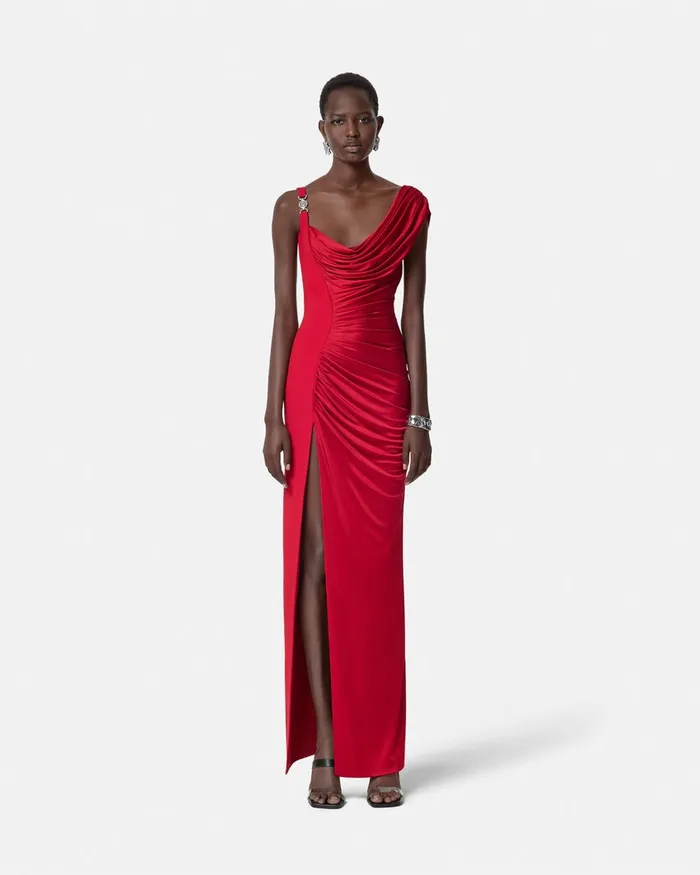 Versace Dresses Women Medusa 03995 Draped Gown Red