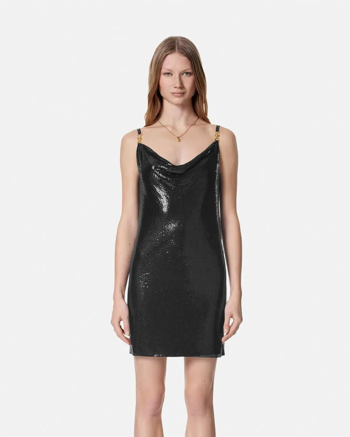 Versace Dresses Women Metal Mesh Slip Mini Dress Black