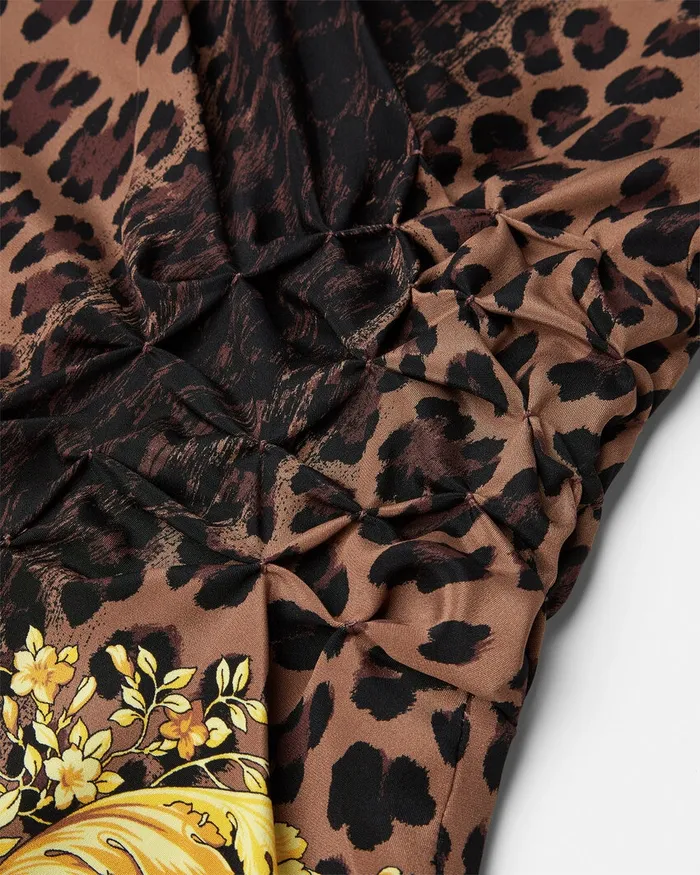 Versace Dresses Women Wild Barocco Slit Smocked Gown Animalier