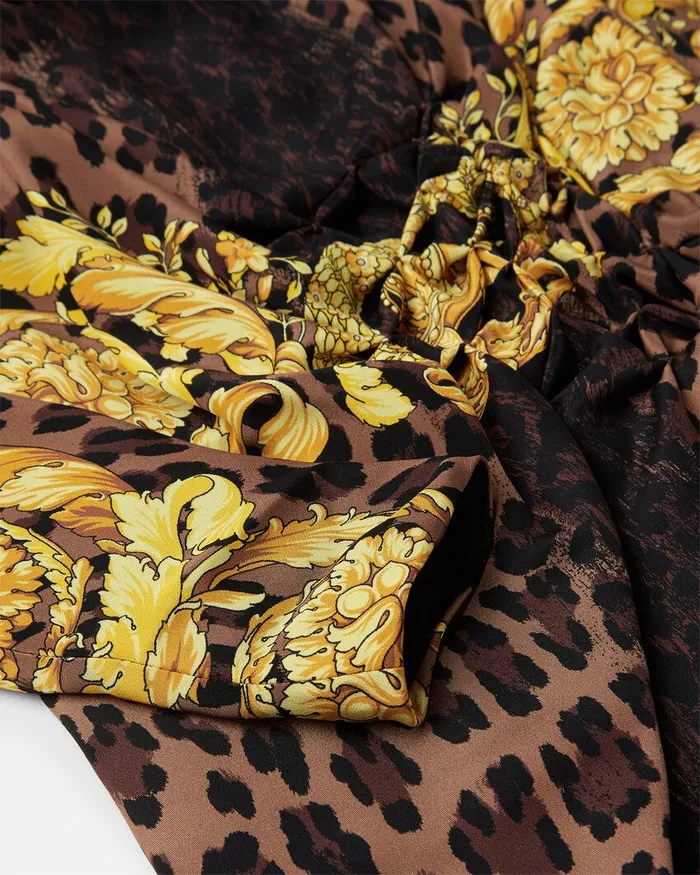 Versace Dresses Women Wild Barocco Slit Smocked Gown Animalier