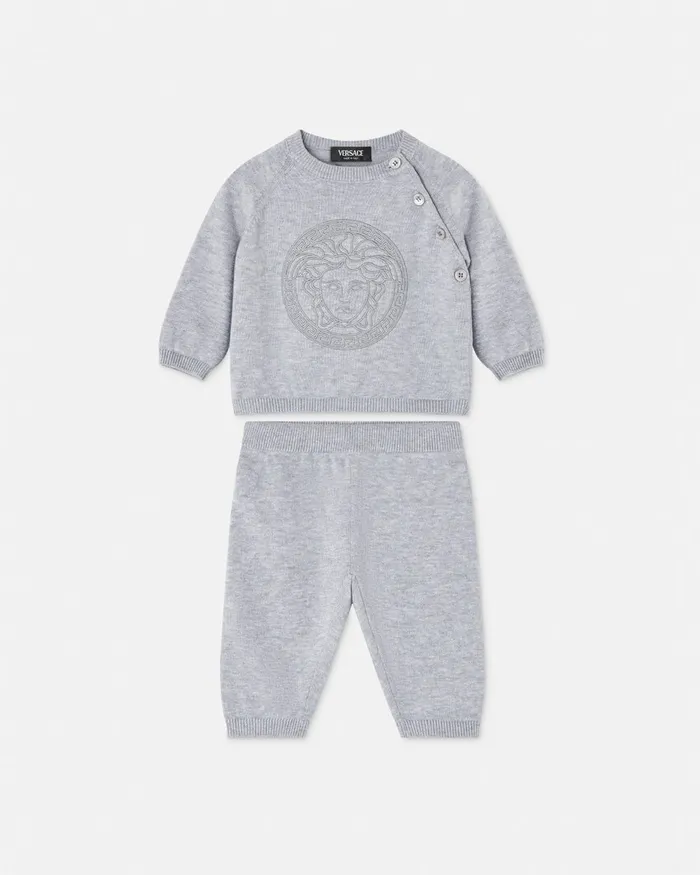 Versace Gift Sets Kids Embroidered Medusa Baby Knit Set Gray