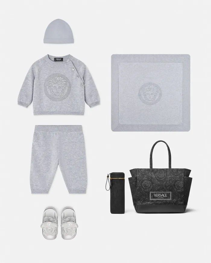 Versace Gift Sets Kids Embroidered Medusa Baby Knit Set Gray