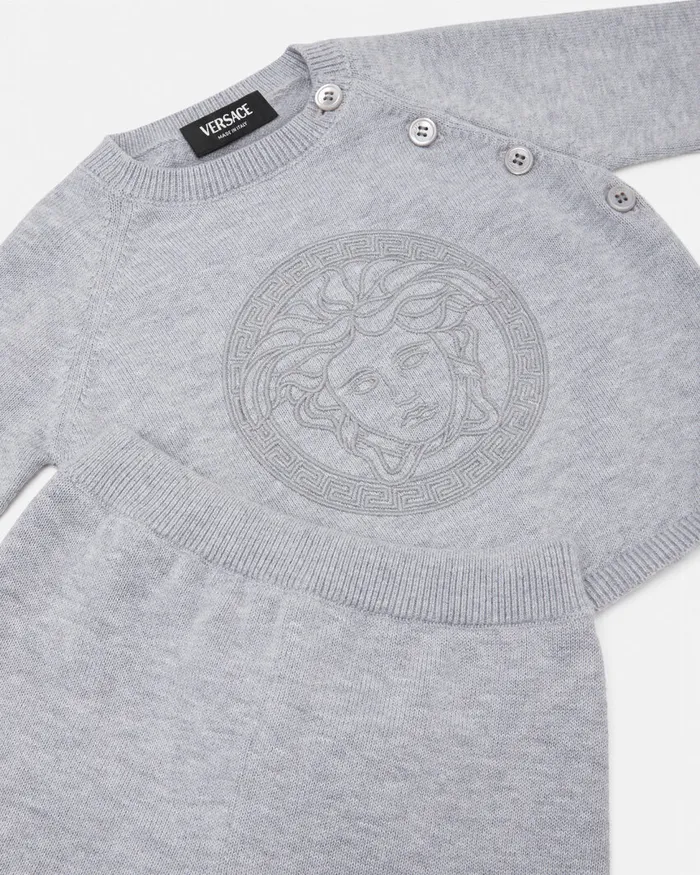 Versace Gift Sets Kids Embroidered Medusa Baby Knit Set Gray
